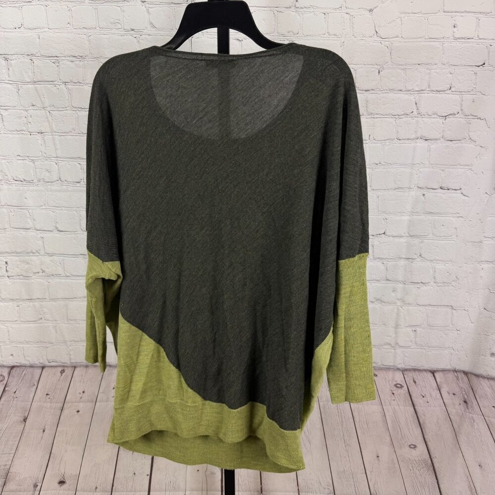 Eileen Fisher Green Gray Colorblock Merino Wool Dolman Sleeve Sweater Size Large - Picture 4 of 5